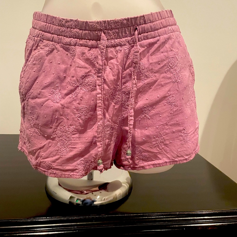 Embroidered Purple Drawstring Shorts
